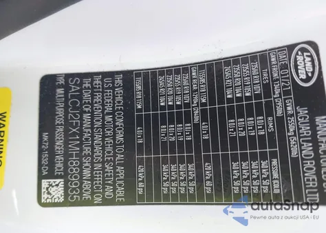 2021 Land Rover Discovery Sport S z USA, uszkodzony, nr VIN SALCJ2FX1MH889935